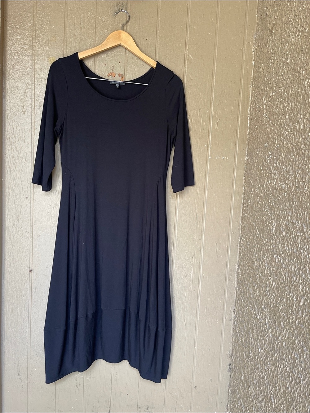 Eileen Fisher 3/4 sleeve black midi Dress Size M